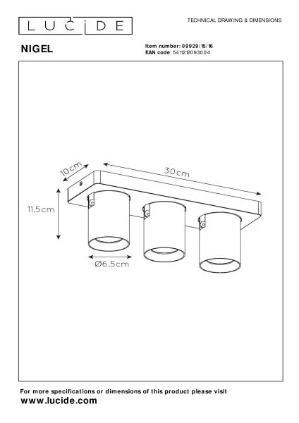 Lucide NIGEL - Ceiling spotlight - LED Dim to warm - GU10 - 3x5W 2200K/3000K - Anthracite - technical